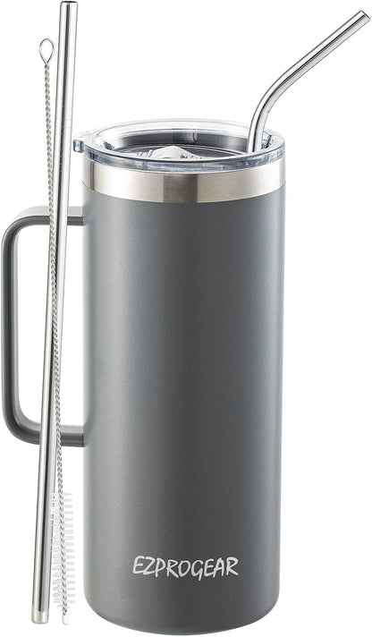40oz Insulated Tumbler with Handle, Rose Gold | Stainless Steel, Double Wall Vacuum Insulated, Includes Lid & Straws, BPA Free