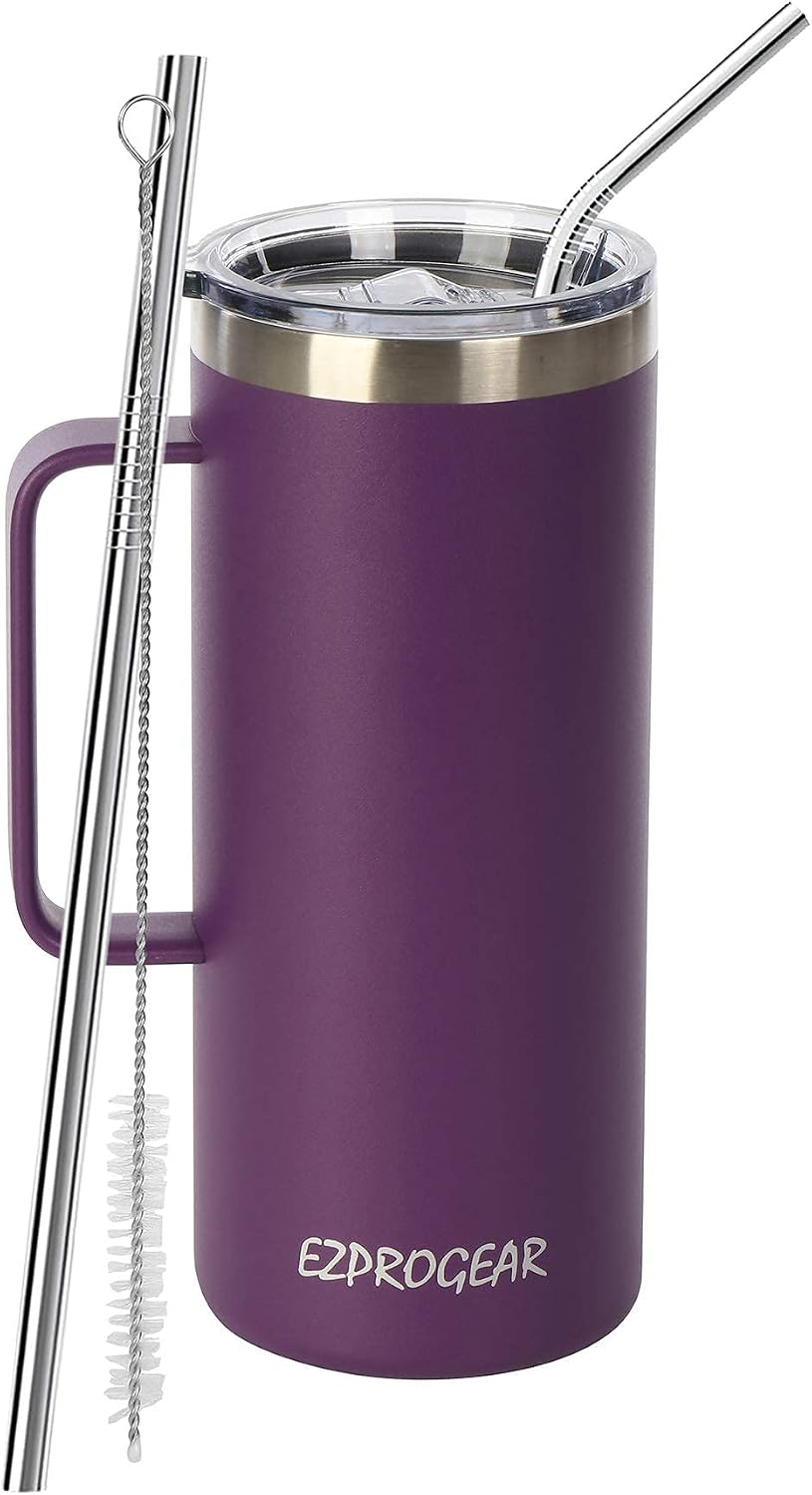 40oz Insulated Tumbler with Handle, Rose Gold | Stainless Steel, Double Wall Vacuum Insulated, Includes Lid & Straws, BPA Free