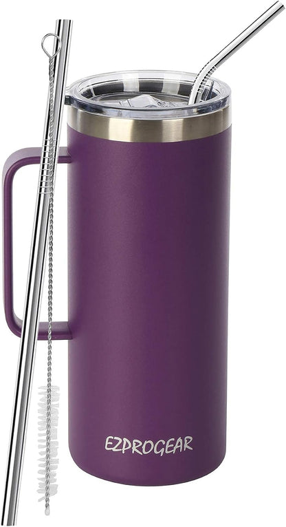 40oz Insulated Tumbler with Handle, Rose Gold | Stainless Steel, Double Wall Vacuum Insulated, Includes Lid & Straws, BPA Free