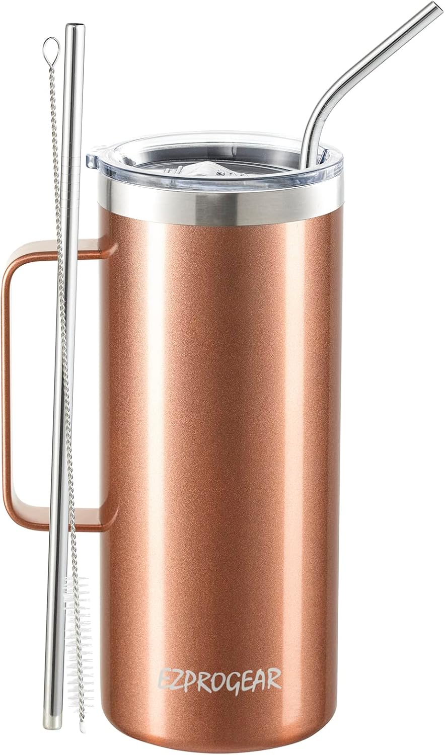 40oz Insulated Tumbler with Handle, Rose Gold | Stainless Steel, Double Wall Vacuum Insulated, Includes Lid & Straws, BPA Free