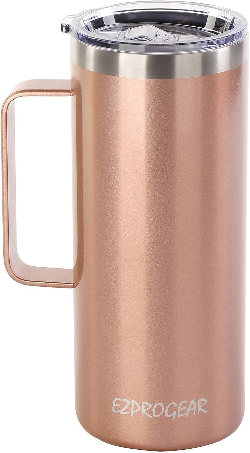 40oz Insulated Tumbler with Handle, Rose Gold | Stainless Steel, Double Wall Vacuum Insulated, Includes Lid & Straws, BPA Free