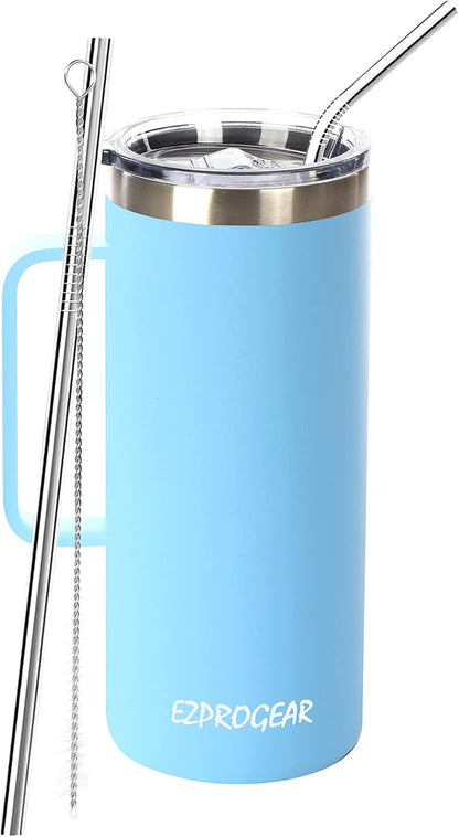 40oz Insulated Tumbler with Handle, Rose Gold | Stainless Steel, Double Wall Vacuum Insulated, Includes Lid & Straws, BPA Free
