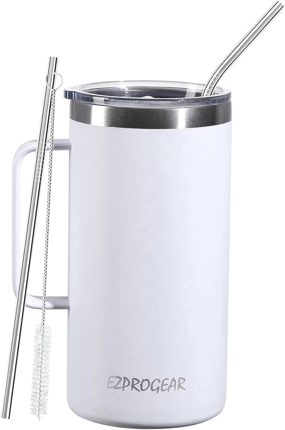 40oz Insulated Tumbler with Handle, Rose Gold | Stainless Steel, Double Wall Vacuum Insulated, Includes Lid & Straws, BPA Free