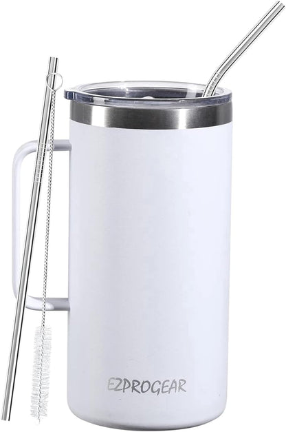 40oz Insulated Tumbler with Handle, Rose Gold | Stainless Steel, Double Wall Vacuum Insulated, Includes Lid & Straws, BPA Free