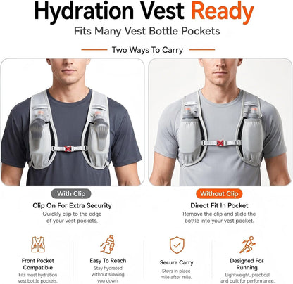 HECHZSO 8.8oz Running Water Bottle with Removable Clip for Vests and Belts