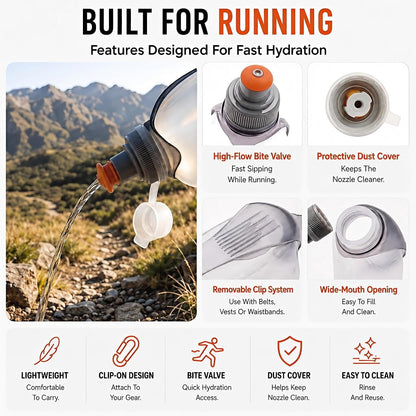 HECHZSO 8.8oz Running Water Bottle with Removable Clip for Vests and Belts