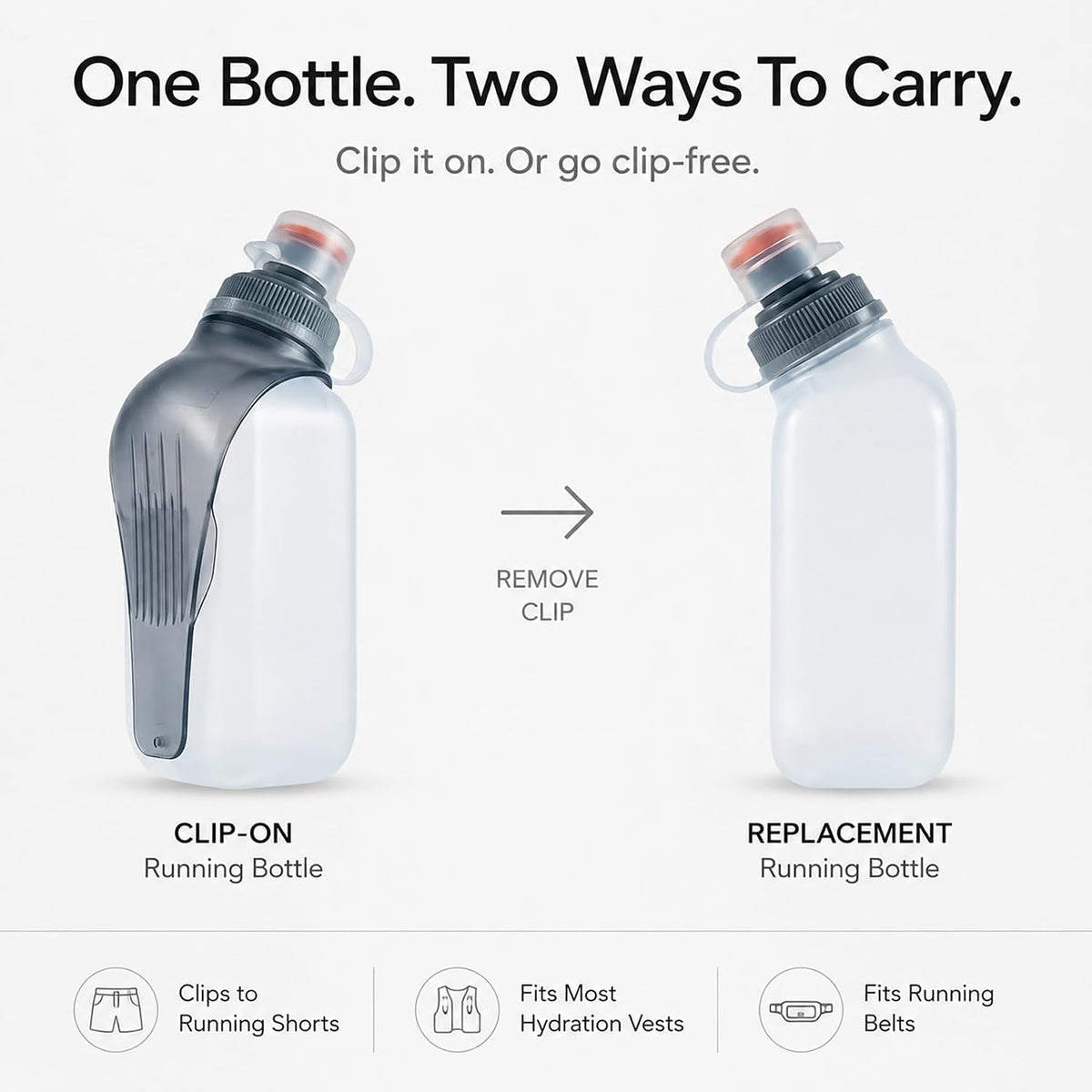 HECHZSO 8.8oz Running Water Bottle with Removable Clip for Vests and Belts