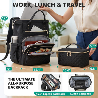 AIJIEKE Lunch Backpack for Women, 15.6 Laptop Backpack, Lunch Box, Red | Water resistant computer bag with insulated leakproof cooler. Travel meal prep backpack for nurse, teacher, college commute