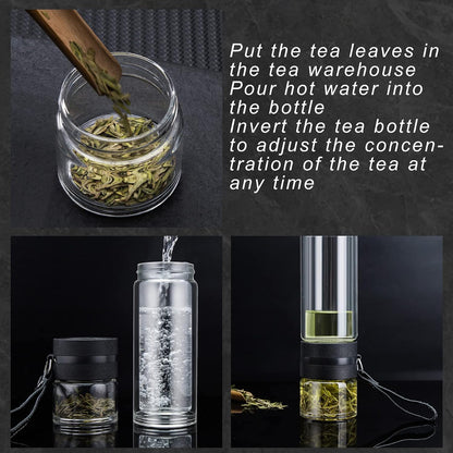 Tea Infuser Bottle,13 OZ/380ML Double Wall Glass, Leakproof