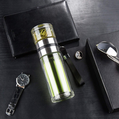 Tea Infuser Bottle,13 OZ/380ML Double Wall Glass, Leakproof