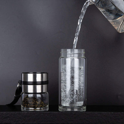 Tea Infuser Bottle,13 OZ/380ML Double Wall Glass, Leakproof