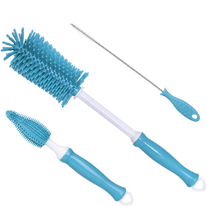 Silicone Bottle Brush Set, 12" Long Handle, Nipple and Straw Brushes