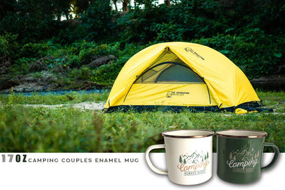 Camping Gifts Camping Mugs Set of 2 Travel Holiday Enamel Coffee Cup 17OZ Big Capacity 304SS Golden Rim for Drinking Outdoor Couples Anniversary Wedding Christmas Valentines Day His and Hers