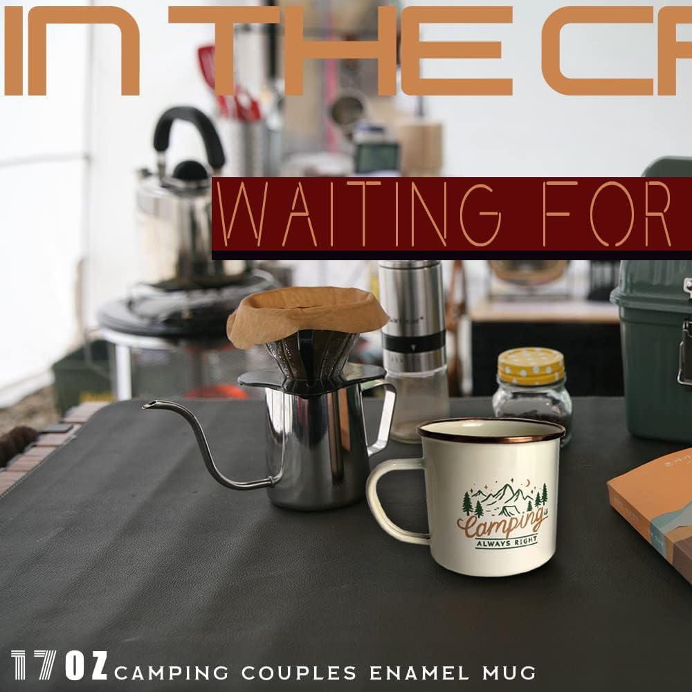 Camping Gifts Camping Mugs Set of 2 Travel Holiday Enamel Coffee Cup 17OZ Big Capacity 304SS Golden Rim for Drinking Outdoor Couples Anniversary Wedding Christmas Valentines Day His and Hers