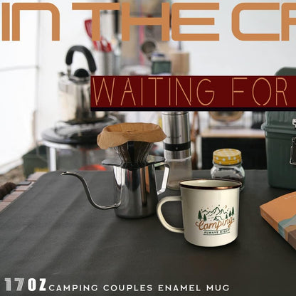 Camping Gifts Camping Mugs Set of 2 Travel Holiday Enamel Coffee Cup 17OZ Big Capacity 304SS Golden Rim for Drinking Outdoor Couples Anniversary Wedding Christmas Valentines Day His and Hers