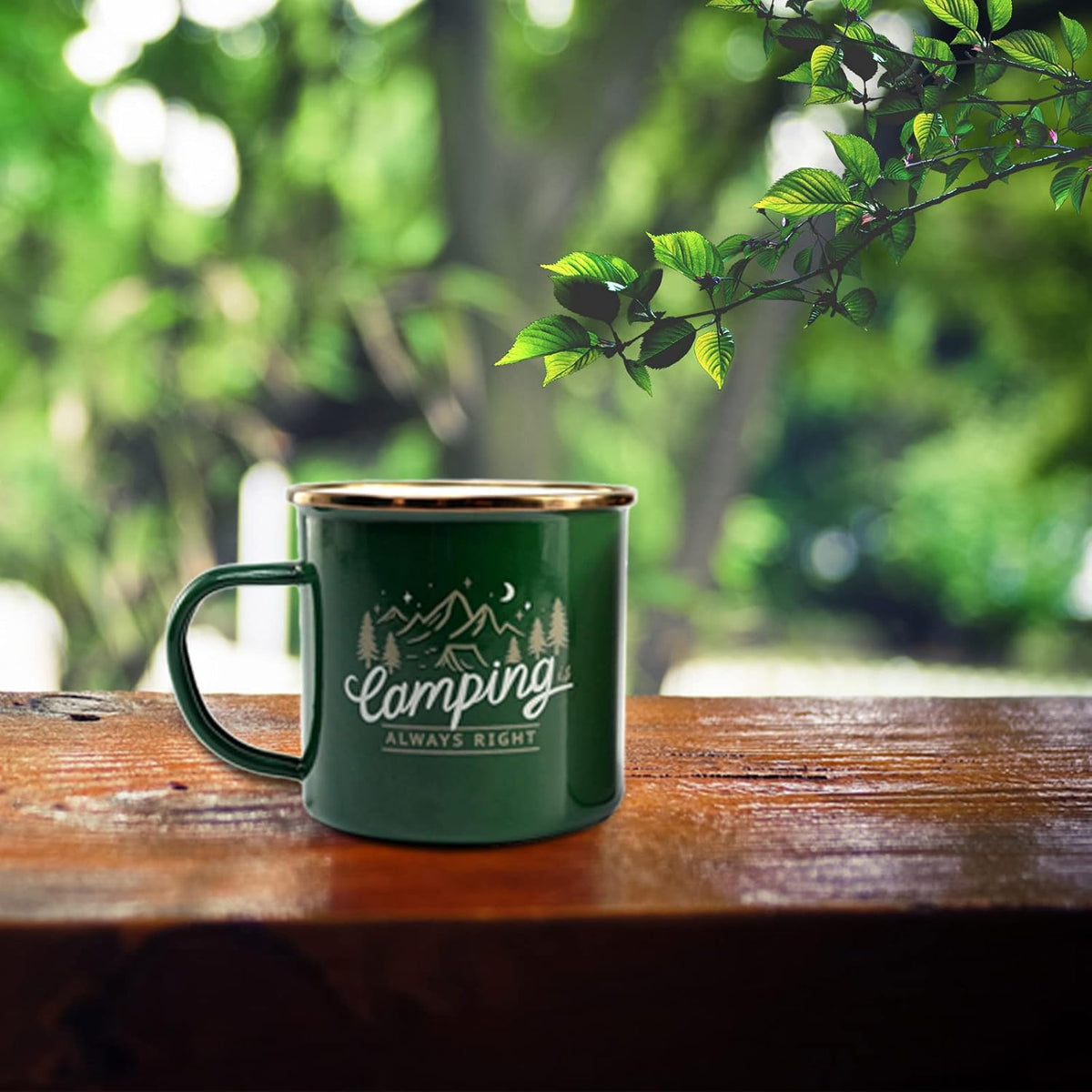 Camping Gifts Camping Mugs Set of 2 Travel Holiday Enamel Coffee Cup 17OZ Big Capacity 304SS Golden Rim for Drinking Outdoor Couples Anniversary Wedding Christmas Valentines Day His and Hers