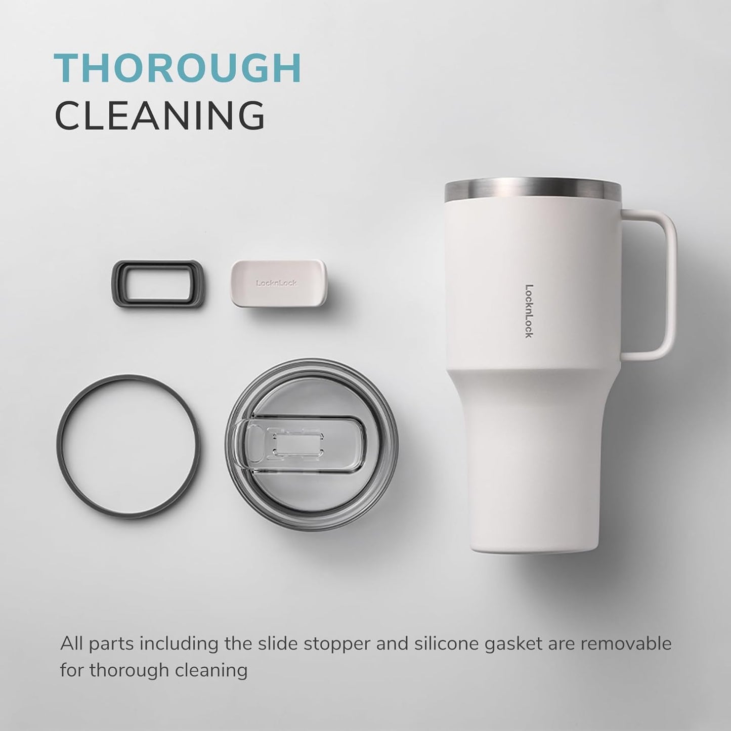 Metro Travel Mug, Premium 18/8 Stainless Steel Tumbler Cup for Hot and Cold Drinks, Double Wall Insulated with Handle and Lid, Ivory, 27oz