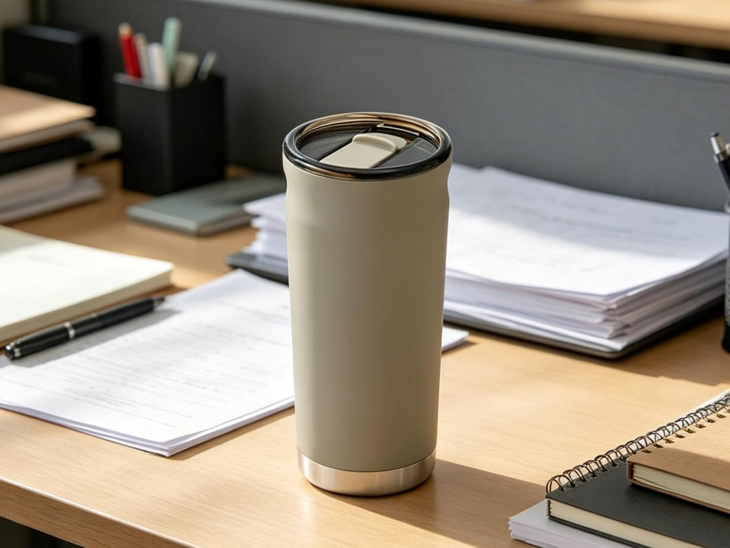 18 oz Insulated Coffee Mug with Handle & Flow Motion Lid, 18/8 Stainless Steel Vacuum Travel Tumbler, Cup Holder Friendly, Keeps Hot 6 Hours，Black