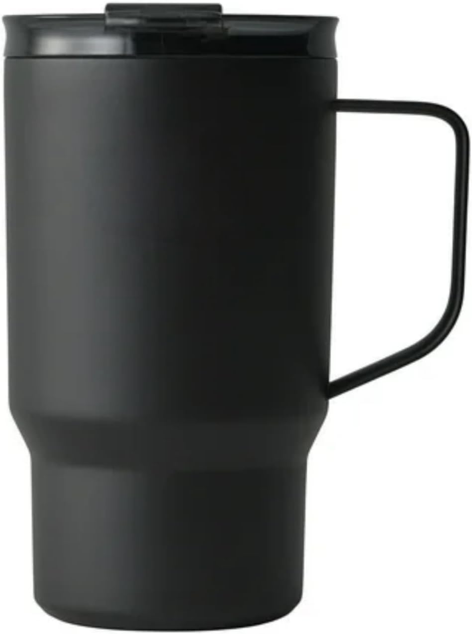 18 oz Insulated Coffee Mug with Handle & Flow Motion Lid, 18/8 Stainless Steel Vacuum Travel Tumbler, Cup Holder Friendly, Keeps Hot 6 Hours，Black