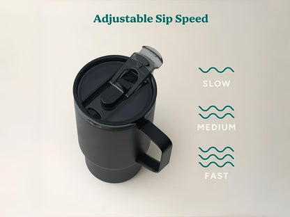 18 oz Insulated Coffee Mug with Handle & Flow Motion Lid, 18/8 Stainless Steel Vacuum Travel Tumbler, Cup Holder Friendly, Keeps Hot 6 Hours，Black