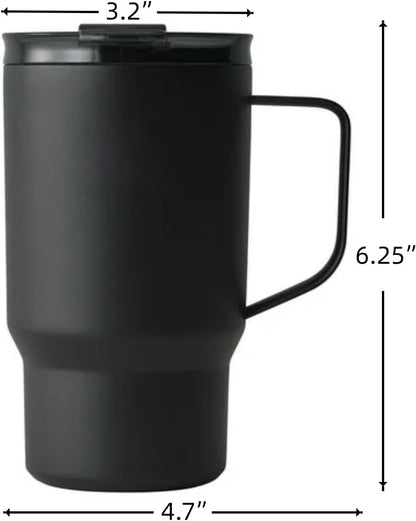 18 oz Insulated Coffee Mug with Handle & Flow Motion Lid, 18/8 Stainless Steel Vacuum Travel Tumbler, Cup Holder Friendly, Keeps Hot 6 Hours，Black
