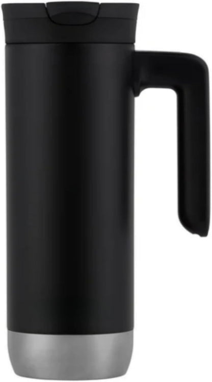 18 oz Insulated Coffee Mug with Handle & Flow Motion Lid, 18/8 Stainless Steel Vacuum Travel Tumbler, Cup Holder Friendly, Keeps Hot 6 Hours，Black