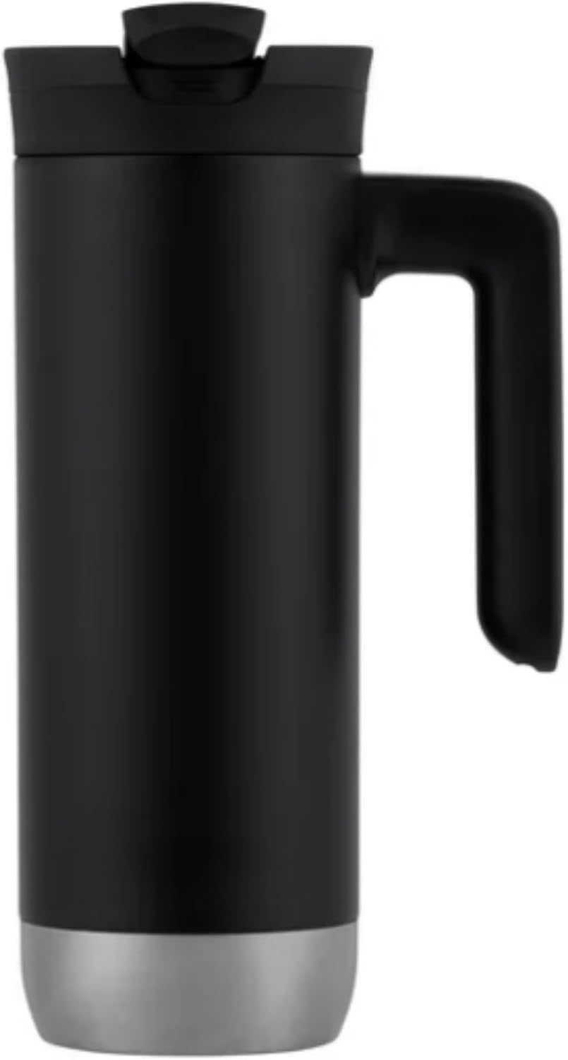 18 oz Insulated Coffee Mug with Handle & Flow Motion Lid, 18/8 Stainless Steel Vacuum Travel Tumbler, Cup Holder Friendly, Keeps Hot 6 Hours，Black
