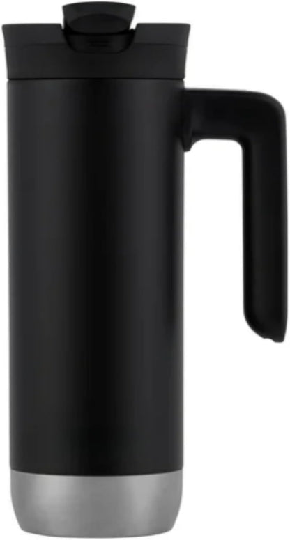 18 oz Insulated Coffee Mug with Handle & Flow Motion Lid, 18/8 Stainless Steel Vacuum Travel Tumbler, Cup Holder Friendly, Keeps Hot 6 Hours，Black