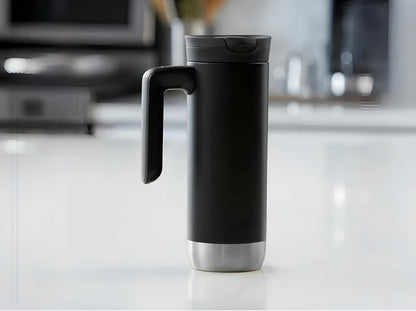 18 oz Insulated Coffee Mug with Handle & Flow Motion Lid, 18/8 Stainless Steel Vacuum Travel Tumbler, Cup Holder Friendly, Keeps Hot 6 Hours，Black