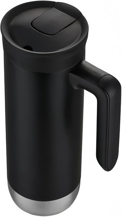 18 oz Insulated Coffee Mug with Handle & Flow Motion Lid, 18/8 Stainless Steel Vacuum Travel Tumbler, Cup Holder Friendly, Keeps Hot 6 Hours，Black