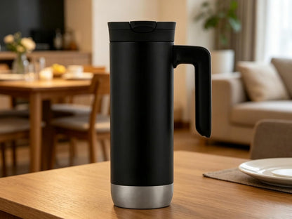 18 oz Insulated Coffee Mug with Handle & Flow Motion Lid, 18/8 Stainless Steel Vacuum Travel Tumbler, Cup Holder Friendly, Keeps Hot 6 Hours，Black