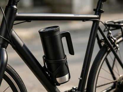 18 oz Insulated Coffee Mug with Handle & Flow Motion Lid, 18/8 Stainless Steel Vacuum Travel Tumbler, Cup Holder Friendly, Keeps Hot 6 Hours，Black