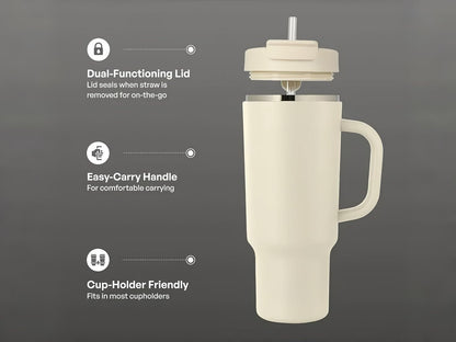 18 oz Insulated Coffee Mug with Handle & Flow Motion Lid, 18/8 Stainless Steel Vacuum Travel Tumbler, Cup Holder Friendly, Keeps Hot 6 Hours，Black