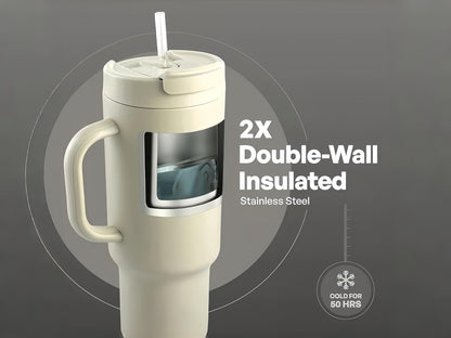 18 oz Insulated Coffee Mug with Handle & Flow Motion Lid, 18/8 Stainless Steel Vacuum Travel Tumbler, Cup Holder Friendly, Keeps Hot 6 Hours，Black