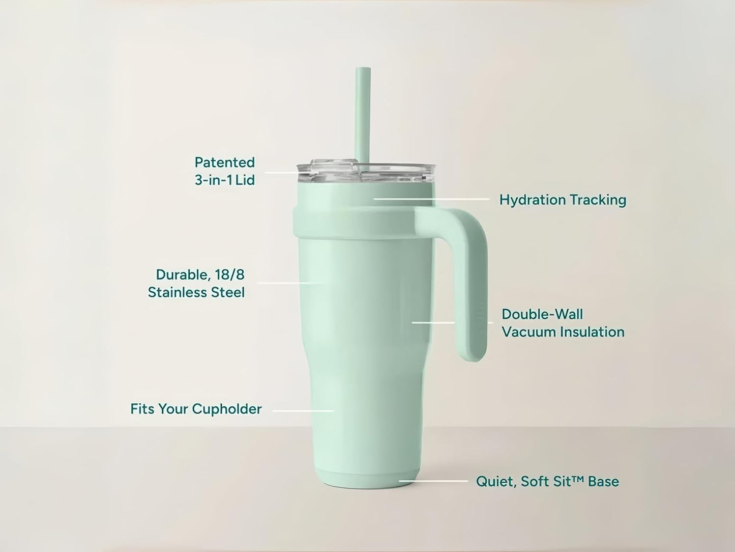 18 oz Insulated Coffee Mug with Handle & Flow Motion Lid, 18/8 Stainless Steel Vacuum Travel Tumbler, Cup Holder Friendly, Keeps Hot 6 Hours，Black