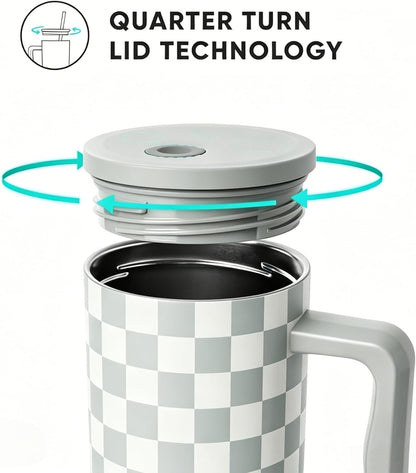18 oz Insulated Coffee Mug with Handle & Flow Motion Lid, 18/8 Stainless Steel Vacuum Travel Tumbler, Cup Holder Friendly, Keeps Hot 6 Hours，Black