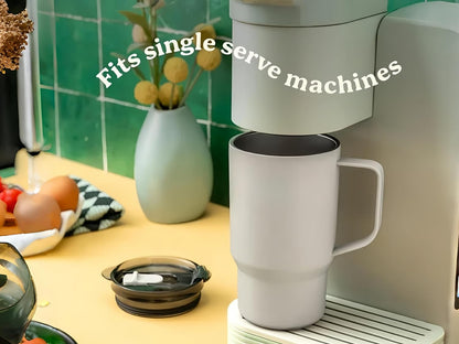 18 oz Insulated Coffee Mug with Handle & Flow Motion Lid, 18/8 Stainless Steel Vacuum Travel Tumbler, Cup Holder Friendly, Keeps Hot 6 Hours，Black