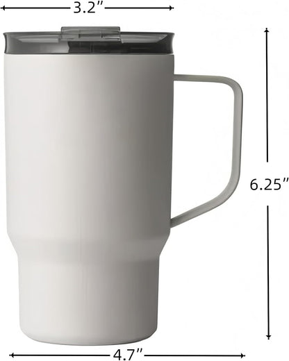 18 oz Insulated Coffee Mug with Handle & Flow Motion Lid, 18/8 Stainless Steel Vacuum Travel Tumbler, Cup Holder Friendly, Keeps Hot 6 Hours，Black
