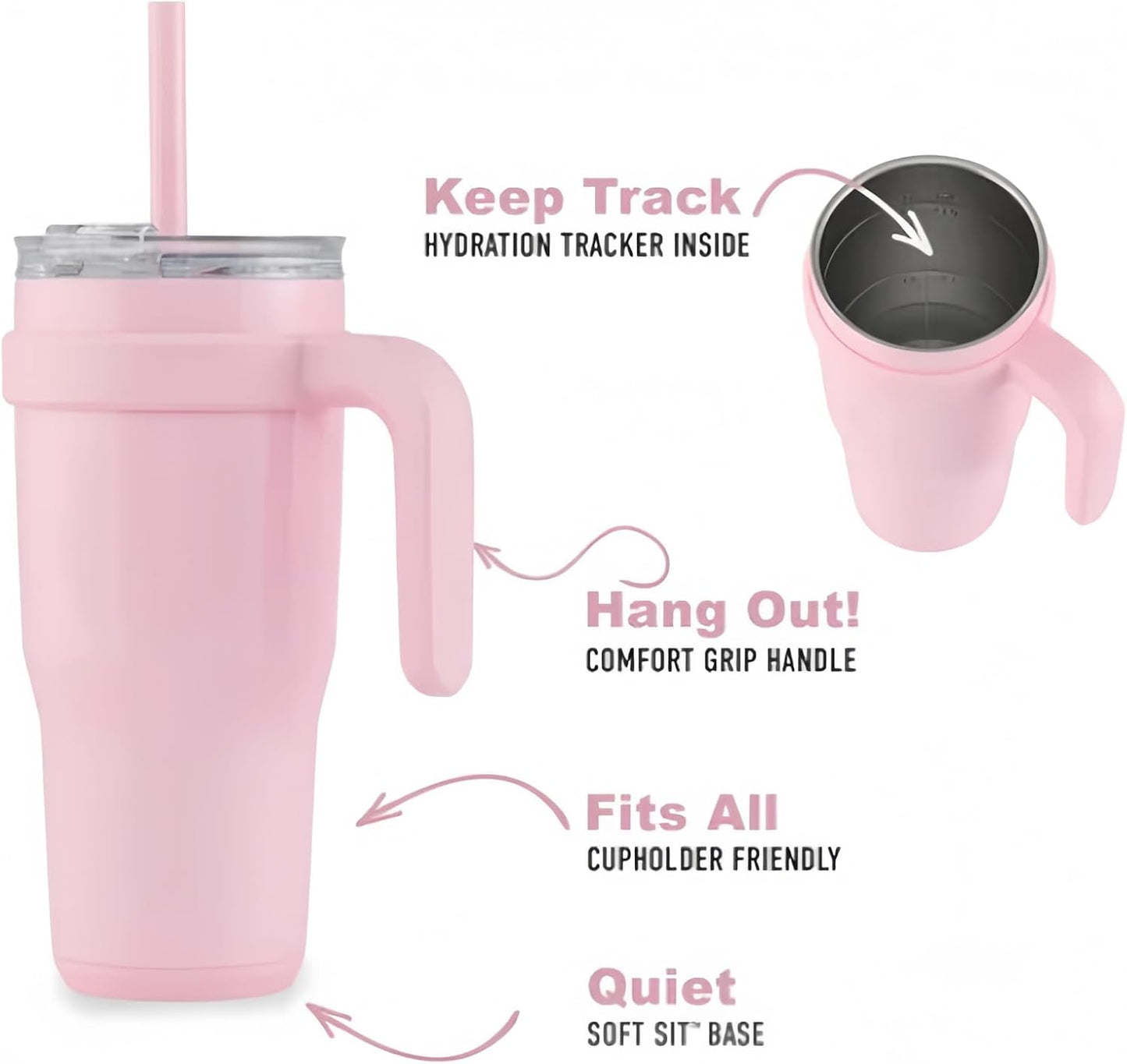 18 oz Insulated Coffee Mug with Handle & Flow Motion Lid, 18/8 Stainless Steel Vacuum Travel Tumbler, Cup Holder Friendly, Keeps Hot 6 Hours，Black