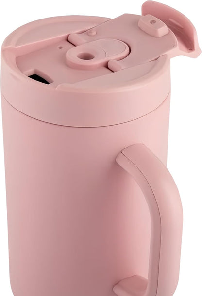 18 oz Insulated Coffee Mug with Handle & Flow Motion Lid, 18/8 Stainless Steel Vacuum Travel Tumbler, Cup Holder Friendly, Keeps Hot 6 Hours，Black