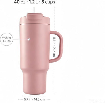 18 oz Insulated Coffee Mug with Handle & Flow Motion Lid, 18/8 Stainless Steel Vacuum Travel Tumbler, Cup Holder Friendly, Keeps Hot 6 Hours，Black