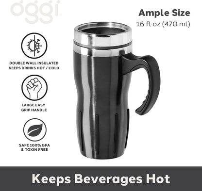 Multigrip Stainless Steel Thermal Travel Mug - 16oz, with slide open lid for hot and cold beverages.