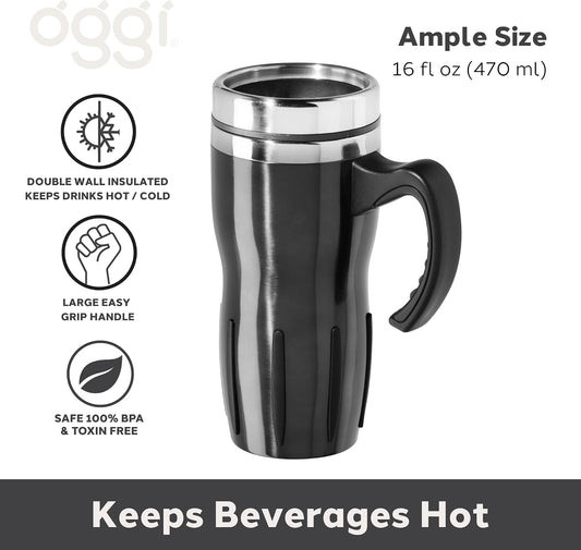 Multigrip Stainless Steel Thermal Travel Mug - 16oz, with slide open lid for hot and cold beverages.