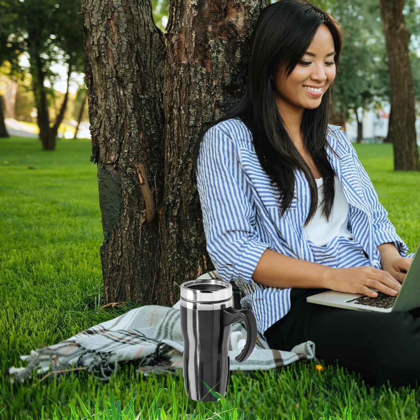 Multigrip Stainless Steel Thermal Travel Mug - 16oz, with slide open lid for hot and cold beverages.