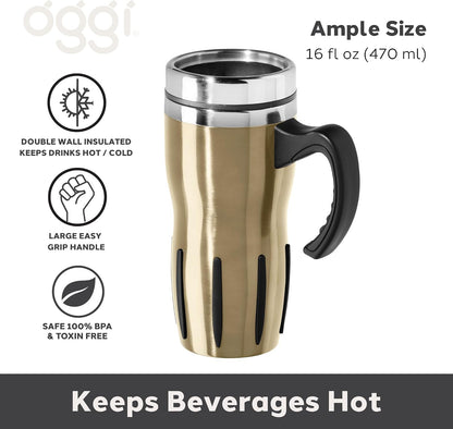 Multigrip Stainless Steel Thermal Travel Mug - 16oz, with slide open lid for hot and cold beverages.