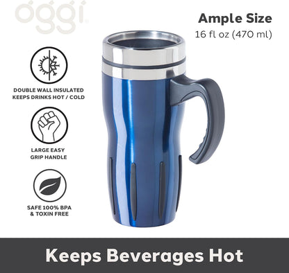 Multigrip Stainless Steel Thermal Travel Mug - 16oz, with slide open lid for hot and cold beverages.