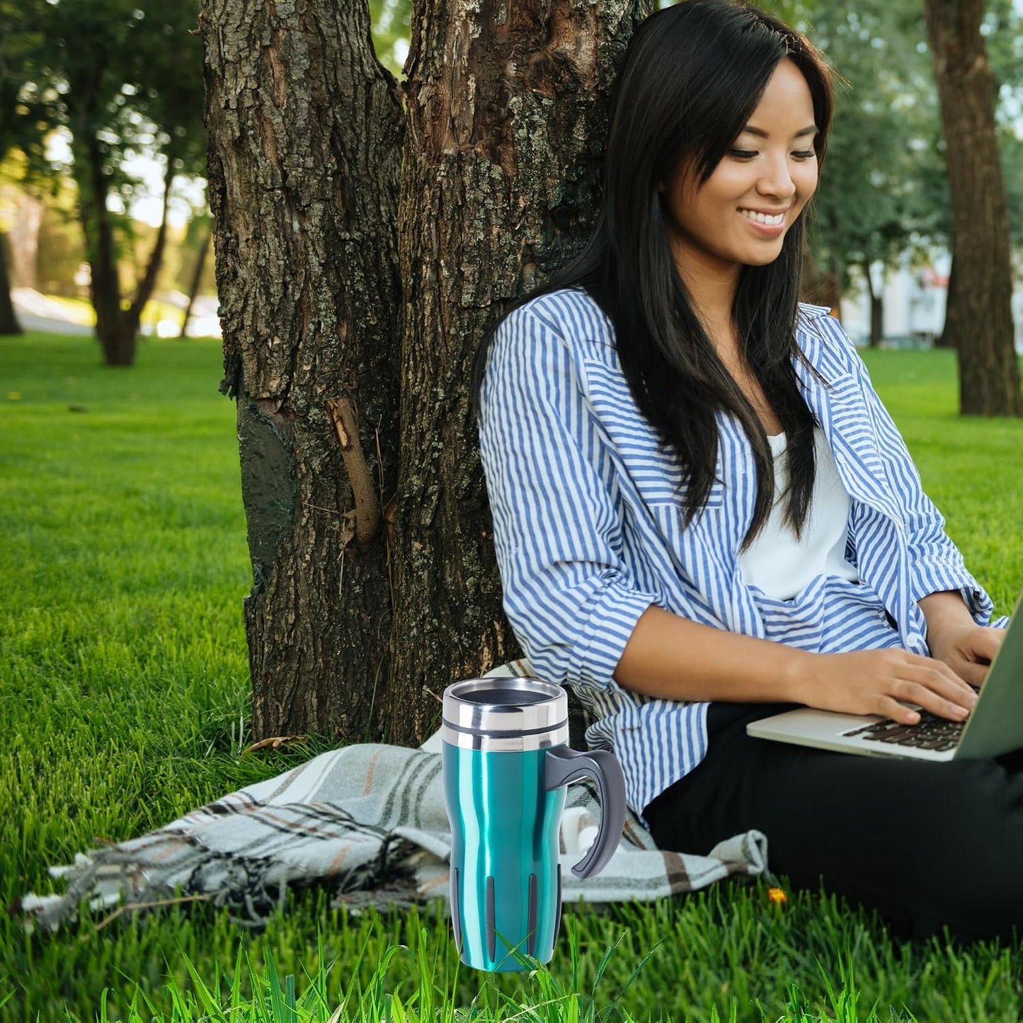 Multigrip Stainless Steel Thermal Travel Mug - 16oz, with slide open lid for hot and cold beverages.