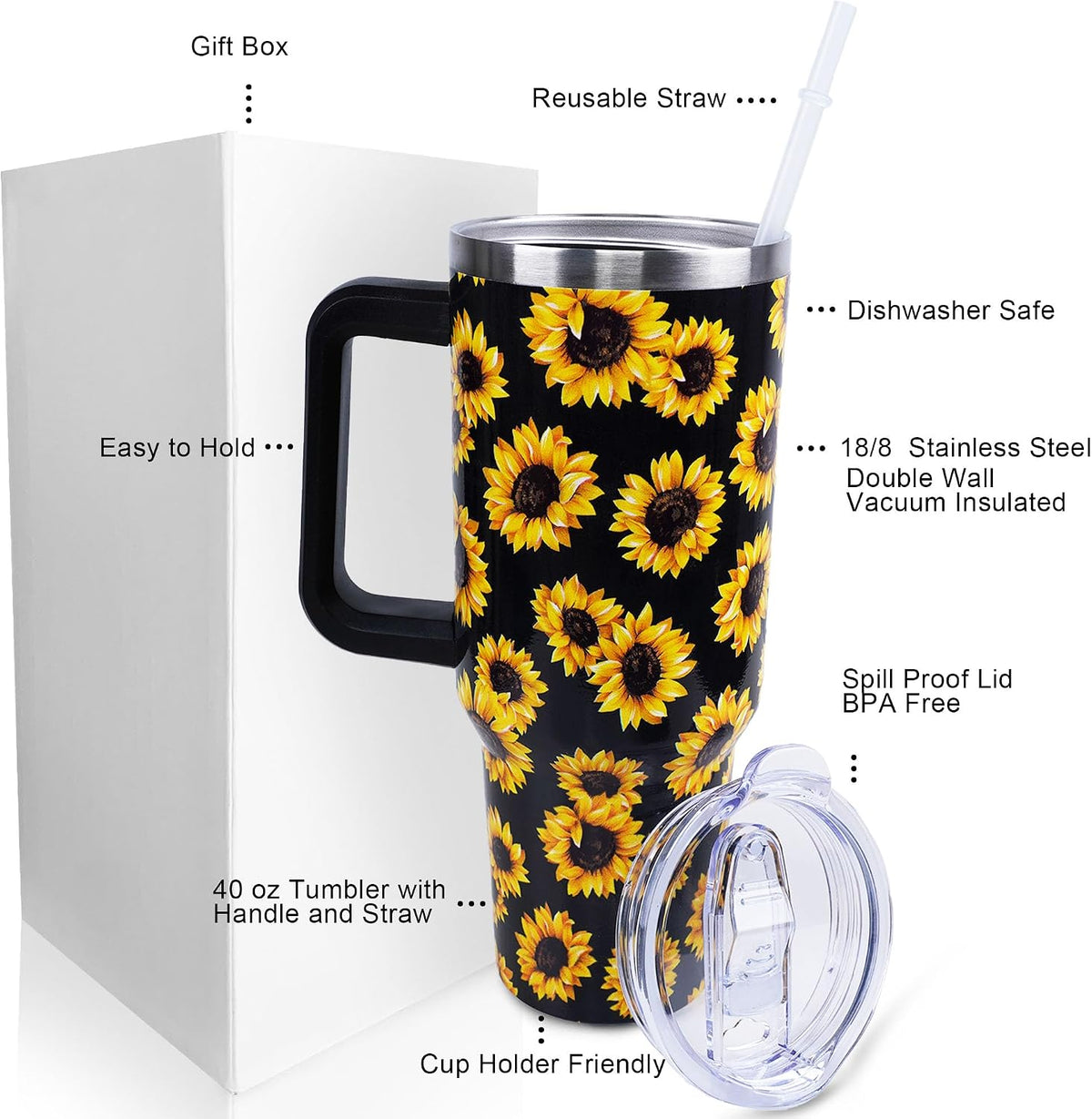 40 oz Tumbler with Handle and Straw Lid Leak Proof