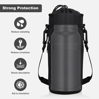 Crossbody Water Bottle Holder with Strap, Phone Pocket(Black, 32.0, Ounces)