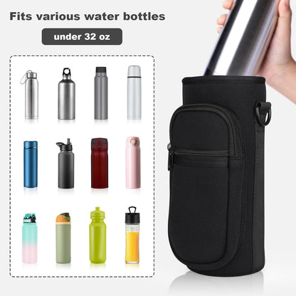 Crossbody Water Bottle Holder with Strap, Phone Pocket(Black, 32.0, Ounces)